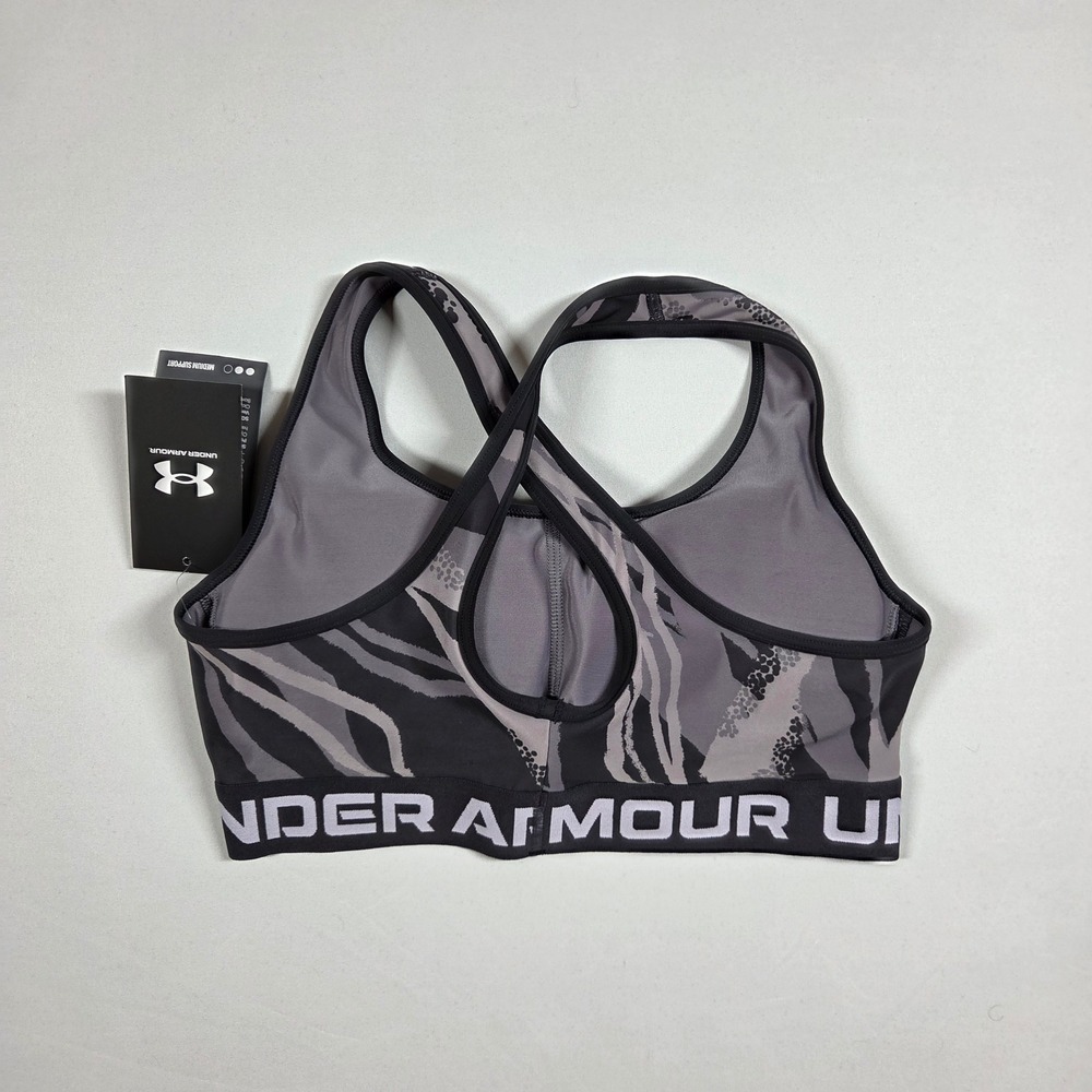 Under Armour Womens DFO Crossback Mid Printed Sports Bra Grey Black 1362247 M - Picture 8 of 9